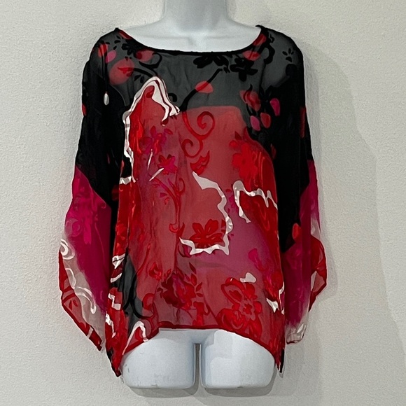 Chico's Tops - Chico's Vibrant Red and Black Sheer Blouse
